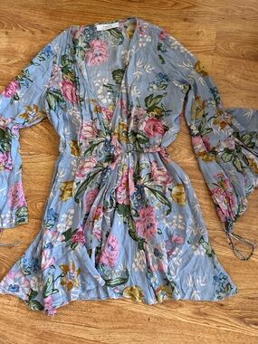 Auguste the Label Blue Floral Mini Wrap Dress US 2